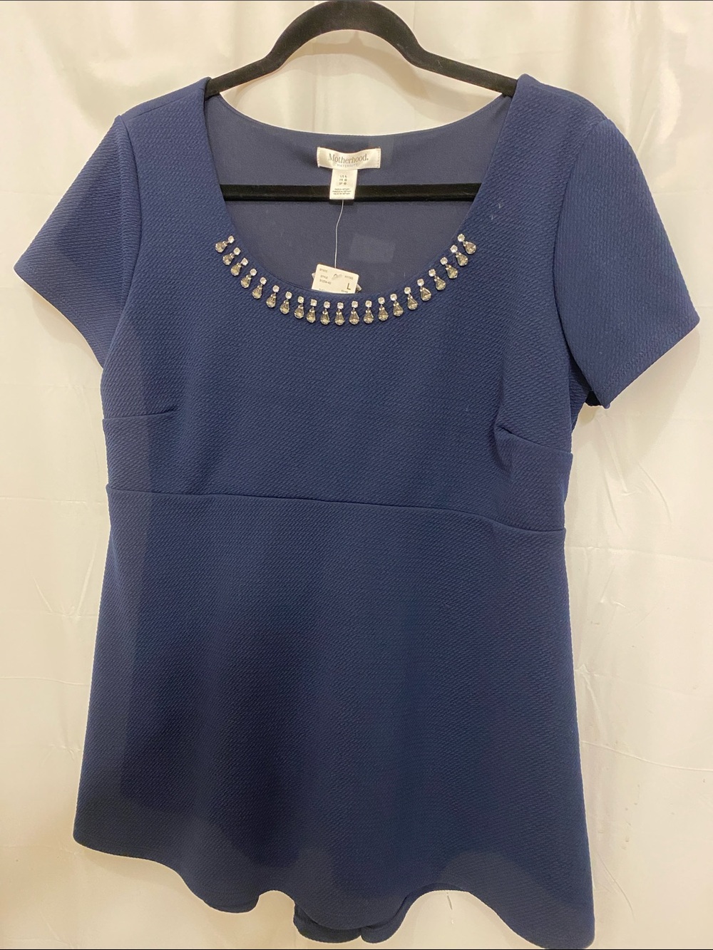 Motherhood Navy Jewel-Accent Scoop Neck Tunic Maternity Large